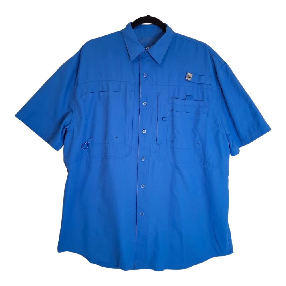 ​Reel Legends Men's Blue Vented PFG Fishing Shirt Short Sleeve Size Medium